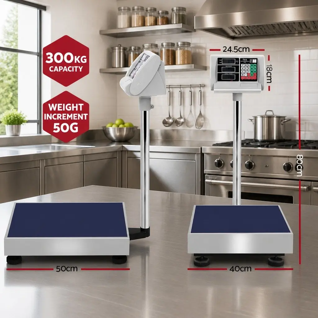 Platform Scale Stainless Steel 50x40cm Black 300KG Electronic Weighing Machine LCD Display