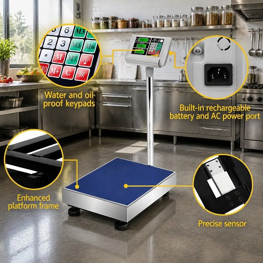 Platform Scale Stainless Steel 50x40cm Black 300KG Electronic Weighing Machine LCD Display