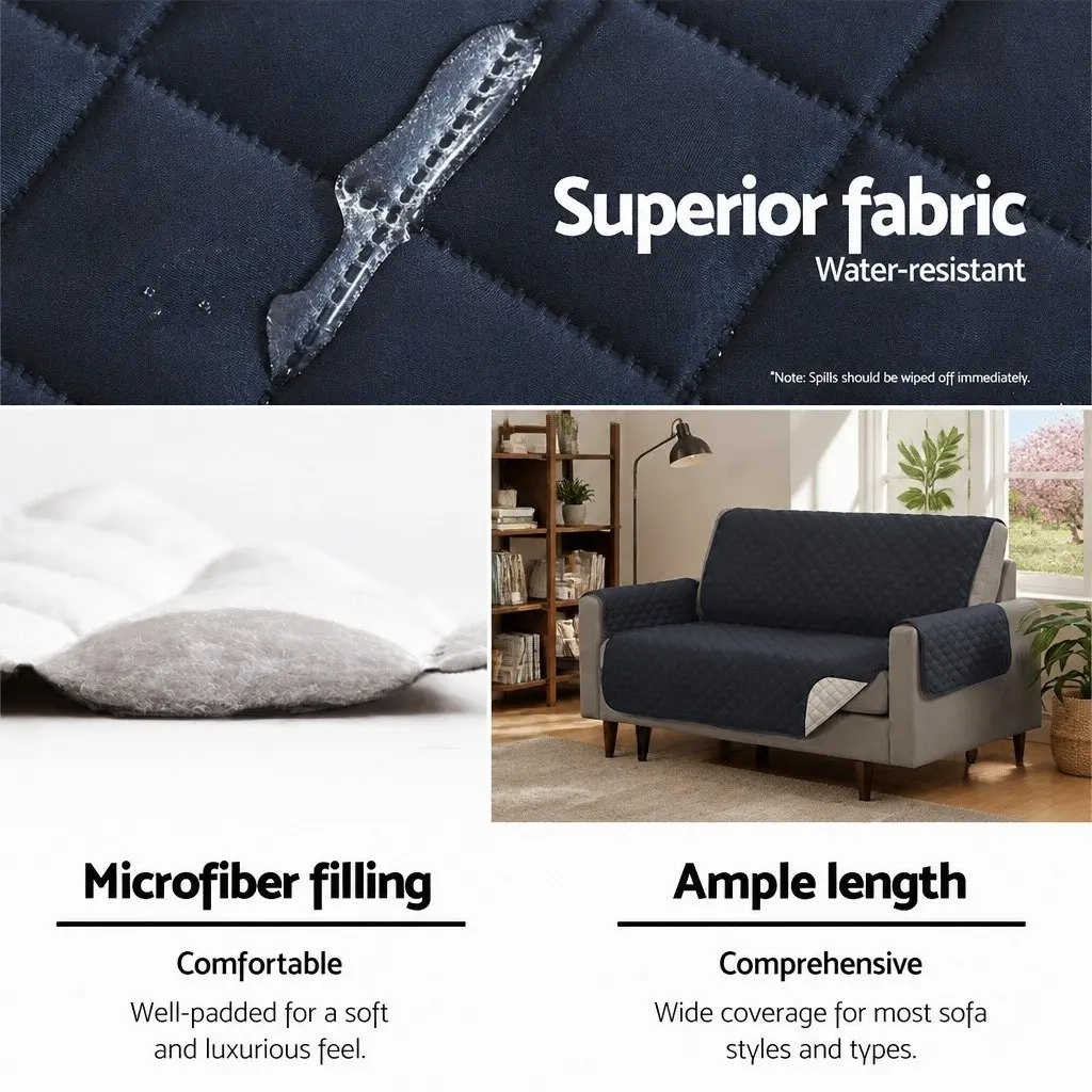 Sofa Cover 3 Seater Quilted Dark Grey Couch Protector Anti-Slip Machine Washable