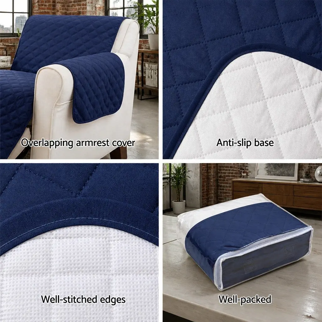 Quilted Microfibre 3 Seater Sofa Cover in Navy