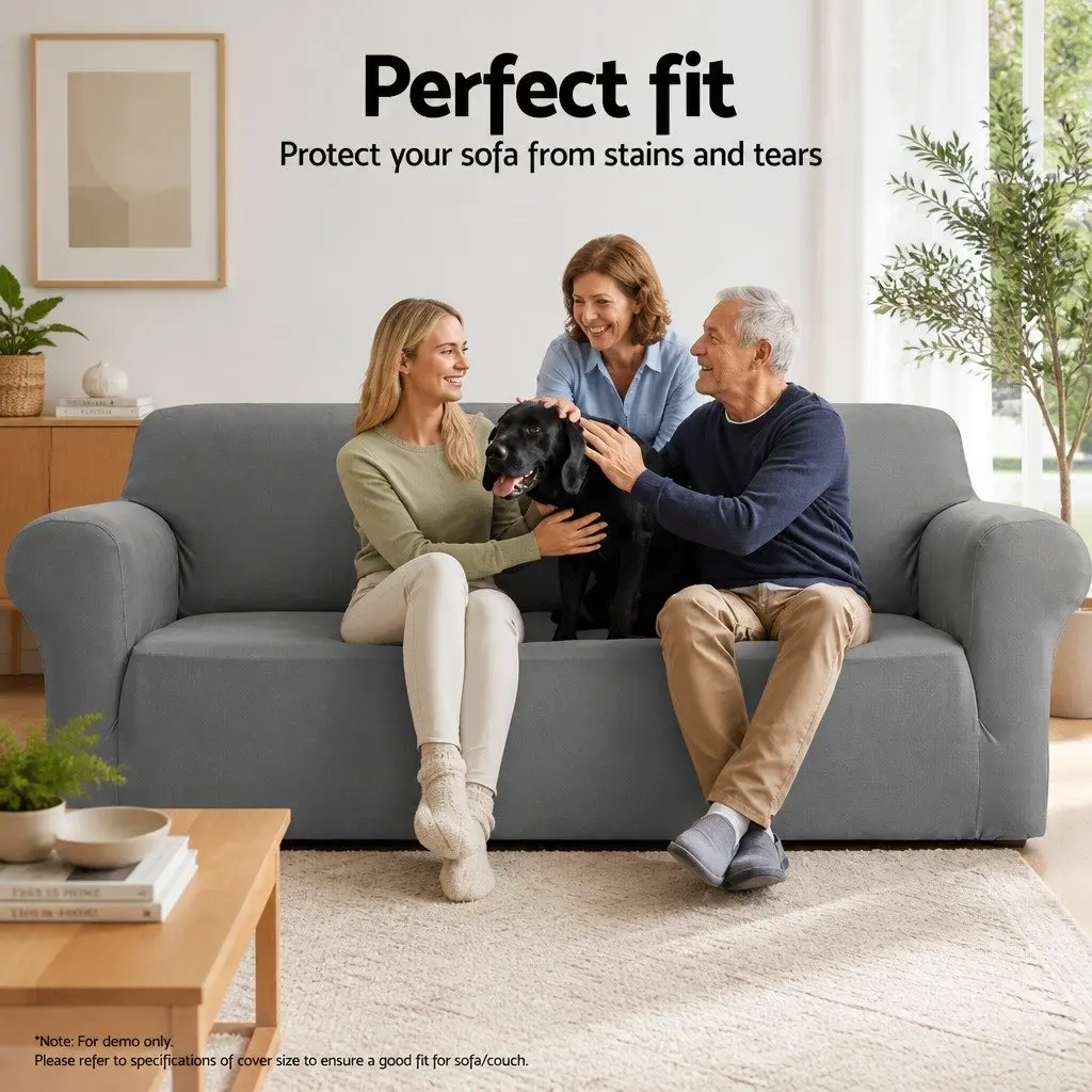 2 Seater Grey Sofa Cover with Anti-Slip Strips