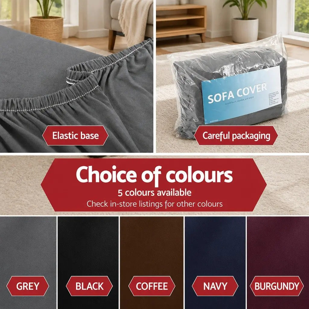 2 Seater Grey Sofa Cover with Anti-Slip Strips