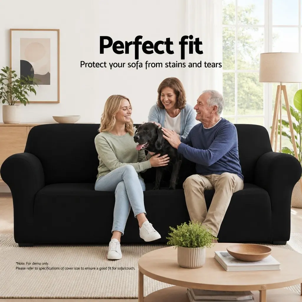 Sofa Cover Couch Covers 3 Seater Stretch Knitted Fabric Black Easy Installation