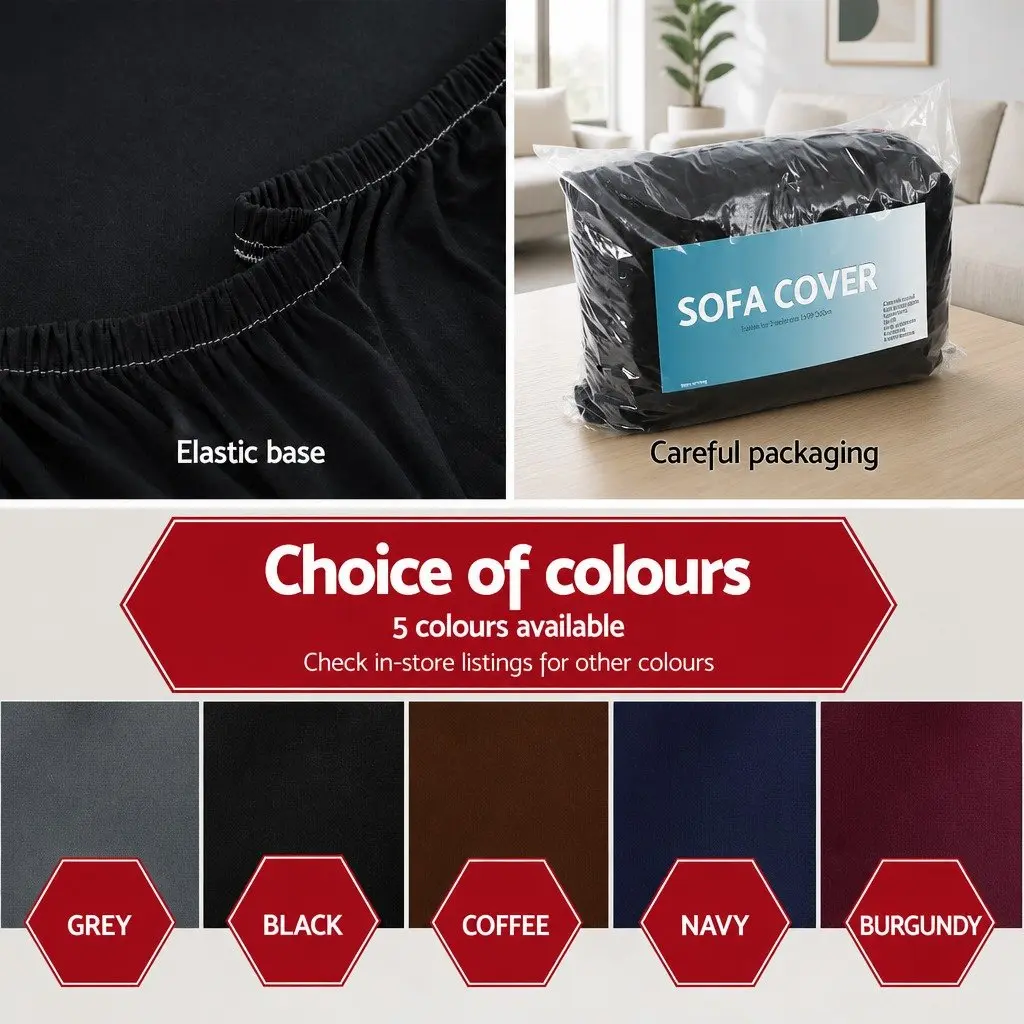 Sofa Cover Couch Covers 3 Seater Stretch Knitted Fabric Black Easy Installation