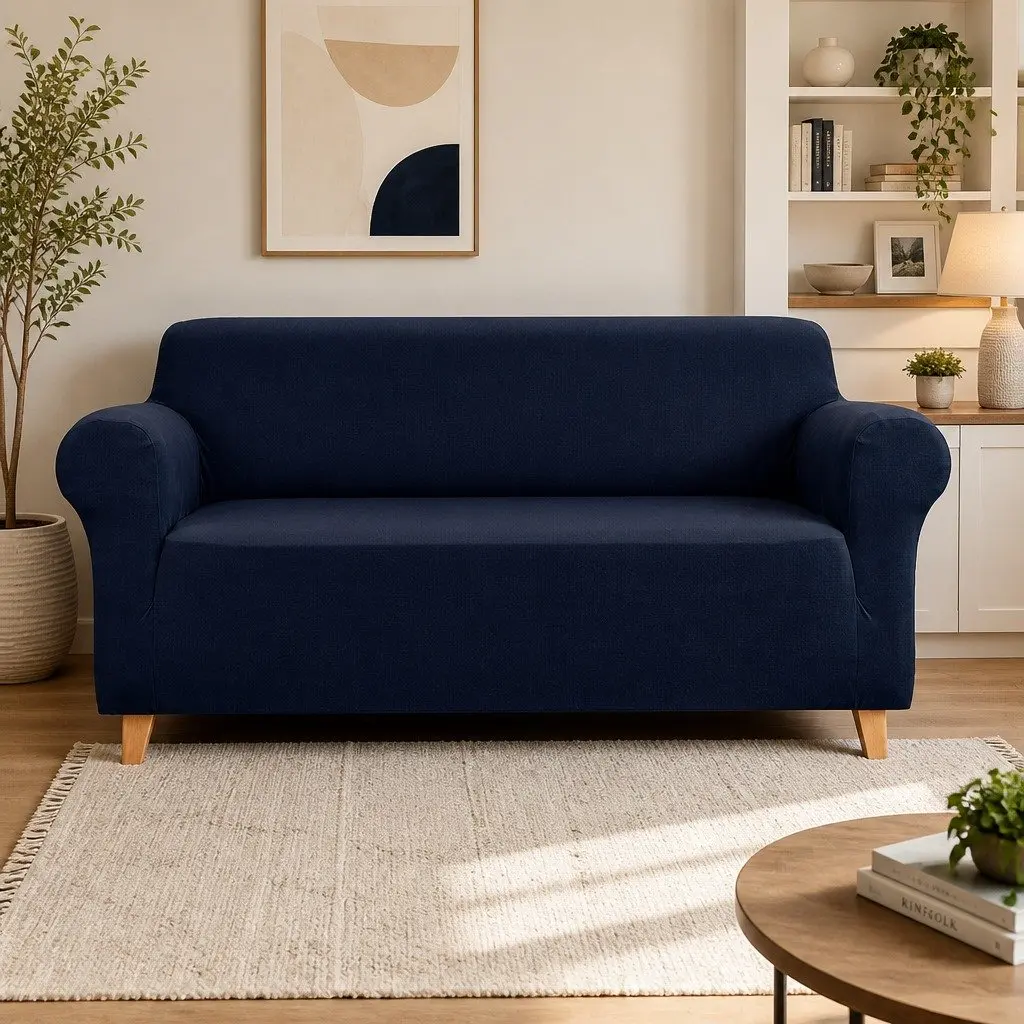Sofa Cover Knitted Fabric 3 Seater Navy