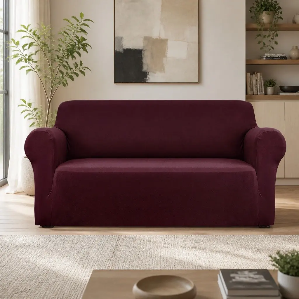Burgundy 3 Seater Sofa Cover with Stretchable Fabric