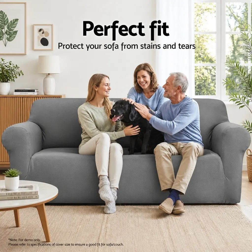 Sofa Cover Knitted Fabric 4 Seater Grey