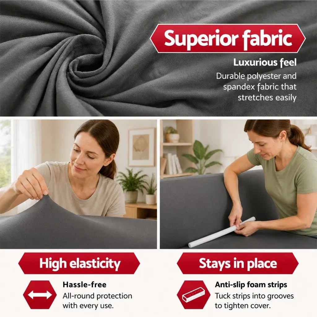 Sofa Cover Knitted Fabric 4 Seater Grey