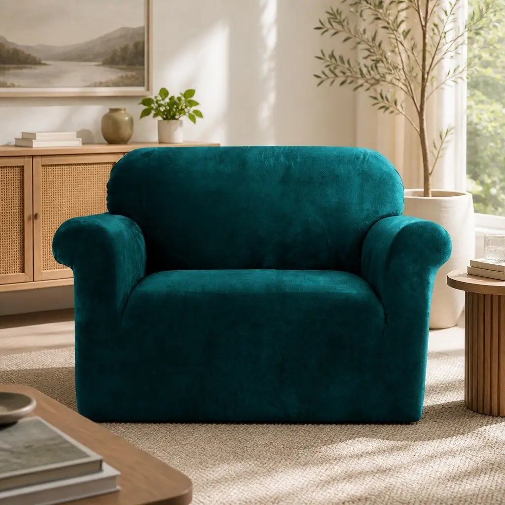 Velvet Stretch Slipcover for 1-Seater Sofa