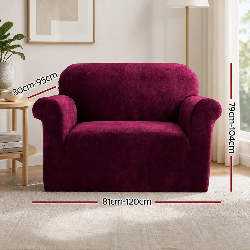 1 Seater Sofa Cover Velvet Ruby Red