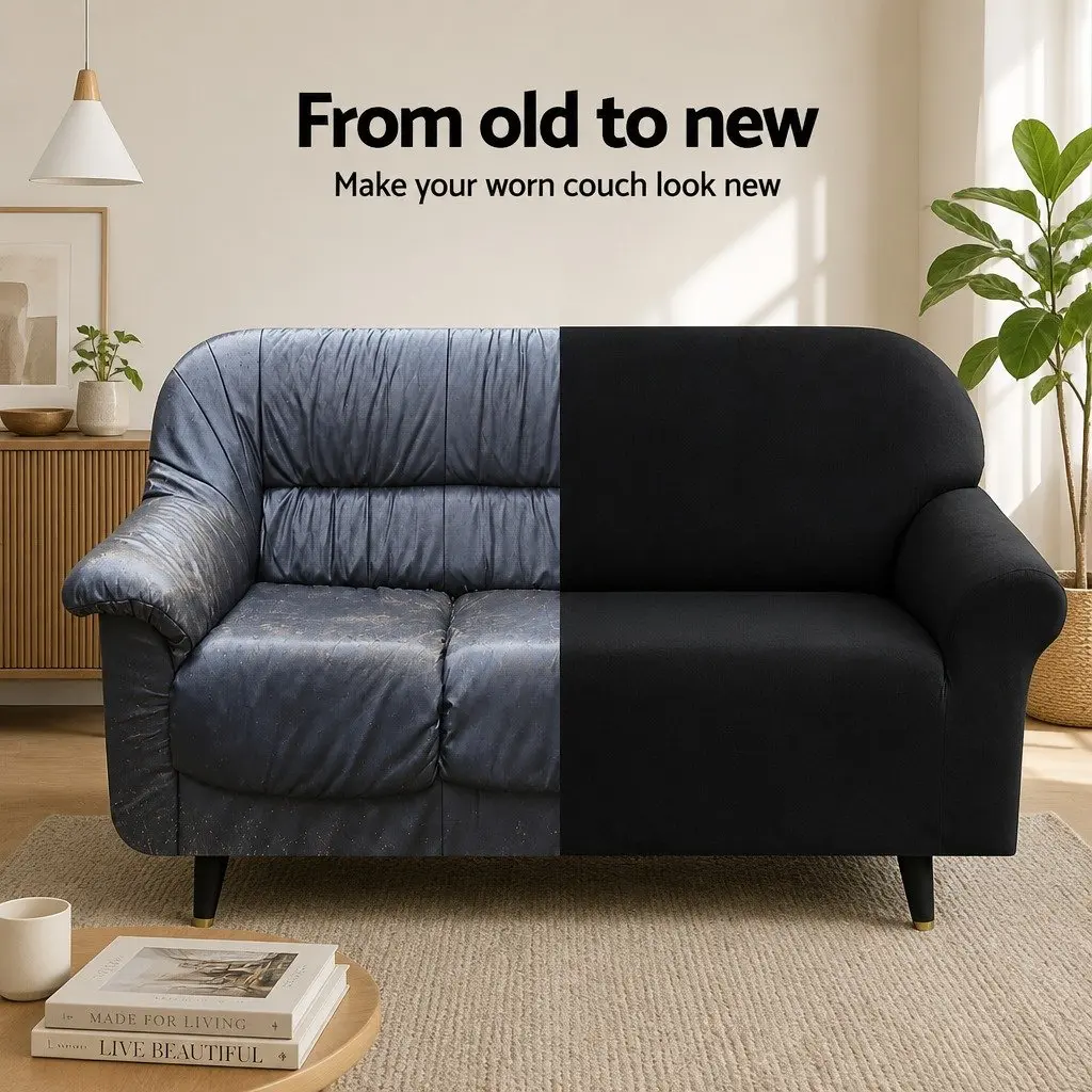 Sofa Cover Velvet 2 Seater Black Stretch Couch Protector Washable Furniture