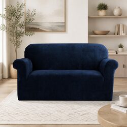 Navy Blue Velvet 2 Seater Sofa Cover for Protection
