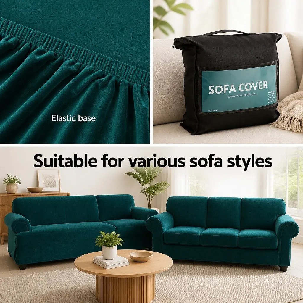 4 Seater Sofa Cover Velvet Stretch Agate Green