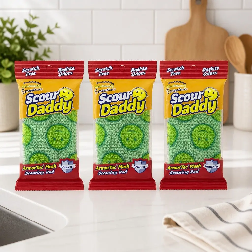 Essentials Scour Pad Green 3 Pack for Effective Cleaning