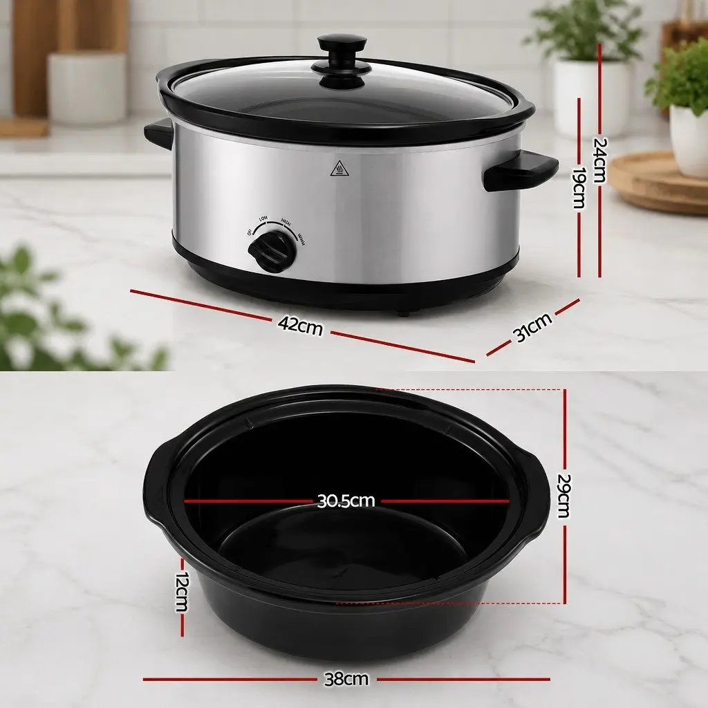 Slow Cooker Electric 6.5L Silver Kitchen