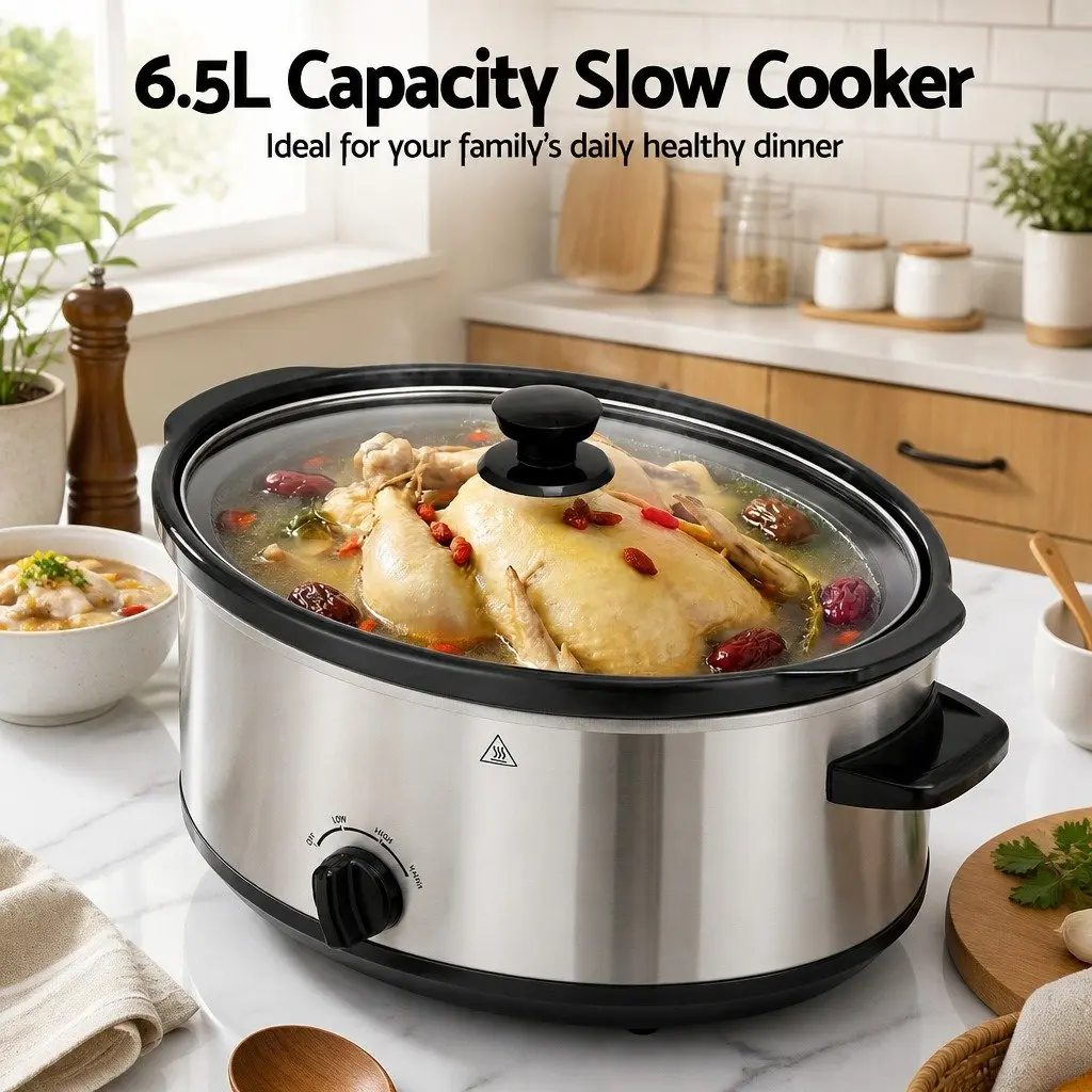 Slow Cooker Electric 6.5L Silver Kitchen