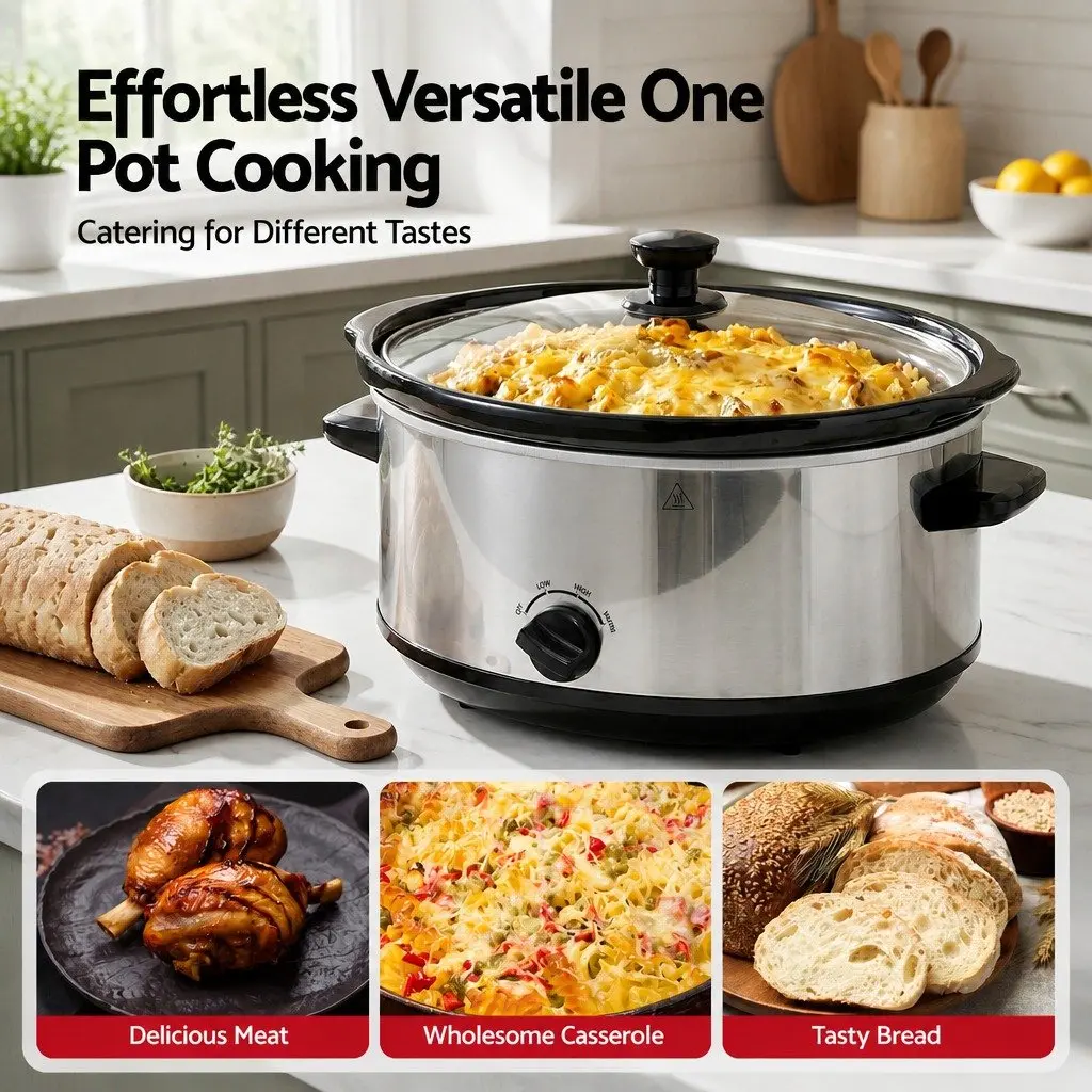 Slow Cooker Electric 6.5L Silver Kitchen