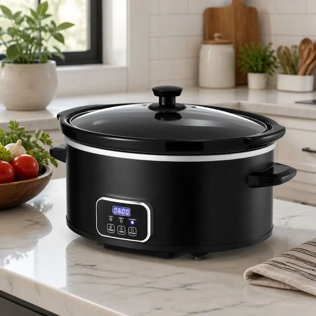 5.6L Electric Slow Cooker with 3 Heat Settings in Black