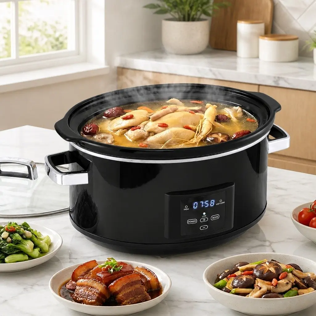 8L Electric Slow Cooker with 3 Heat Settings and Digital Control