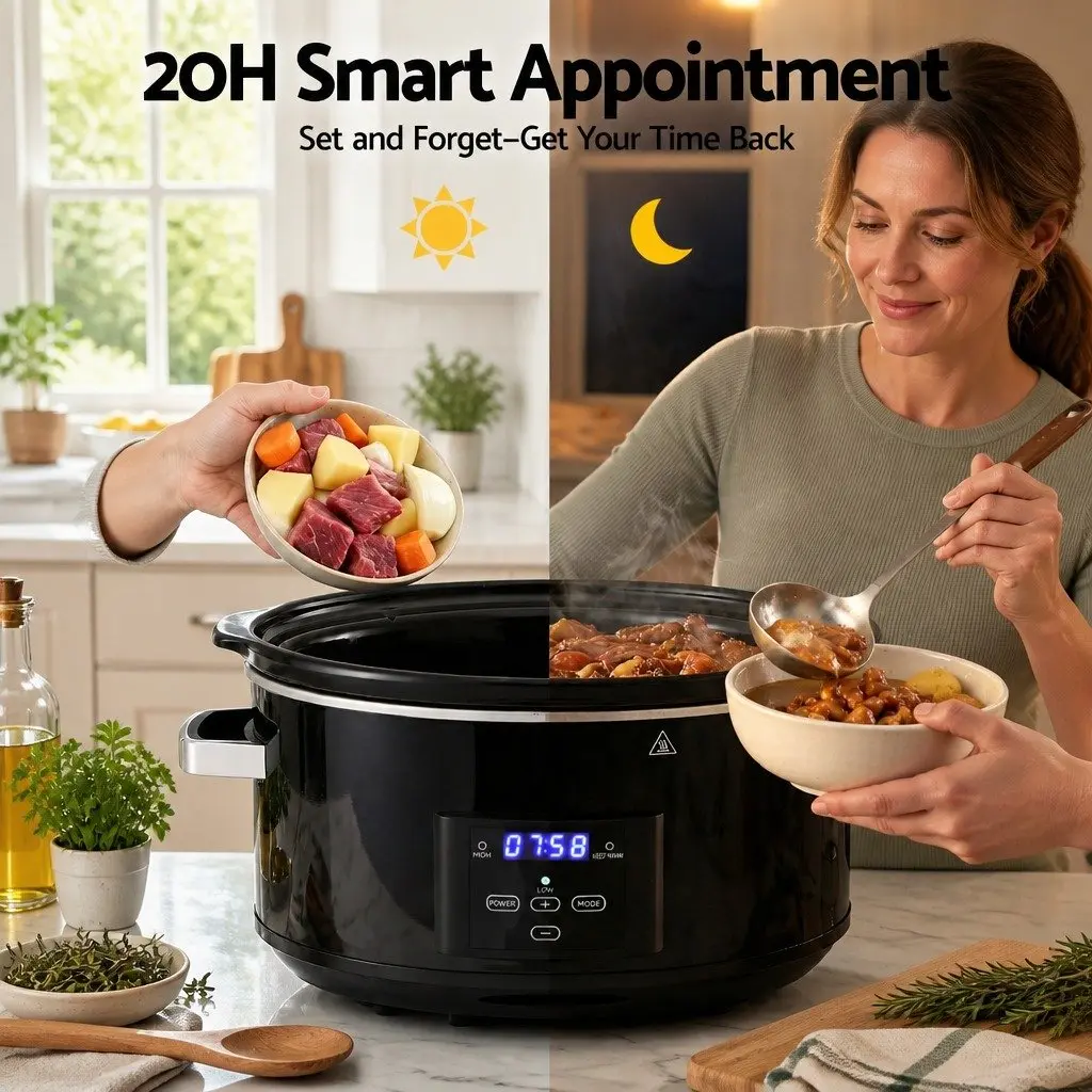 8L Electric Slow Cooker with 3 Heat Settings and Digital Control