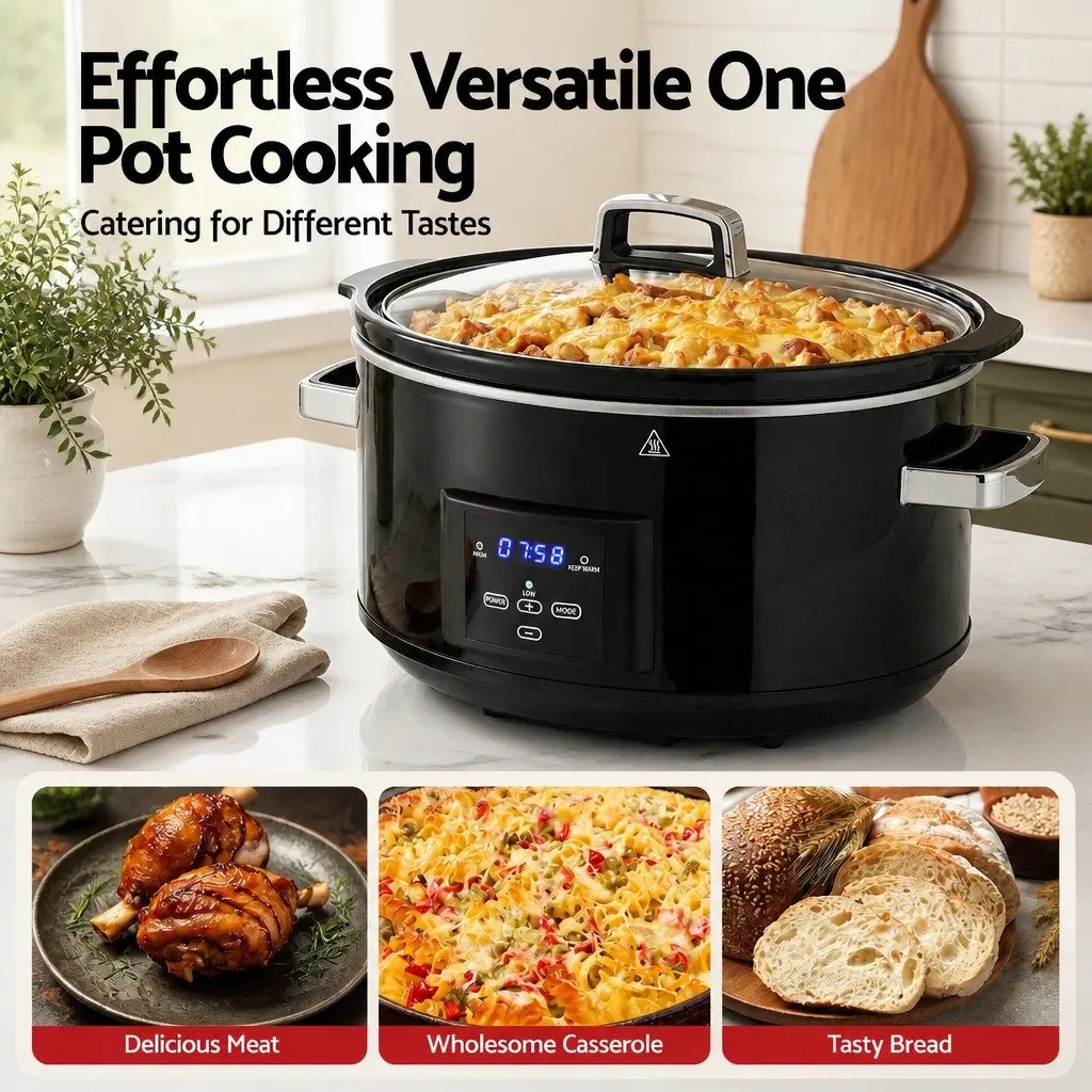 8L Electric Slow Cooker with 3 Heat Settings and Digital Control