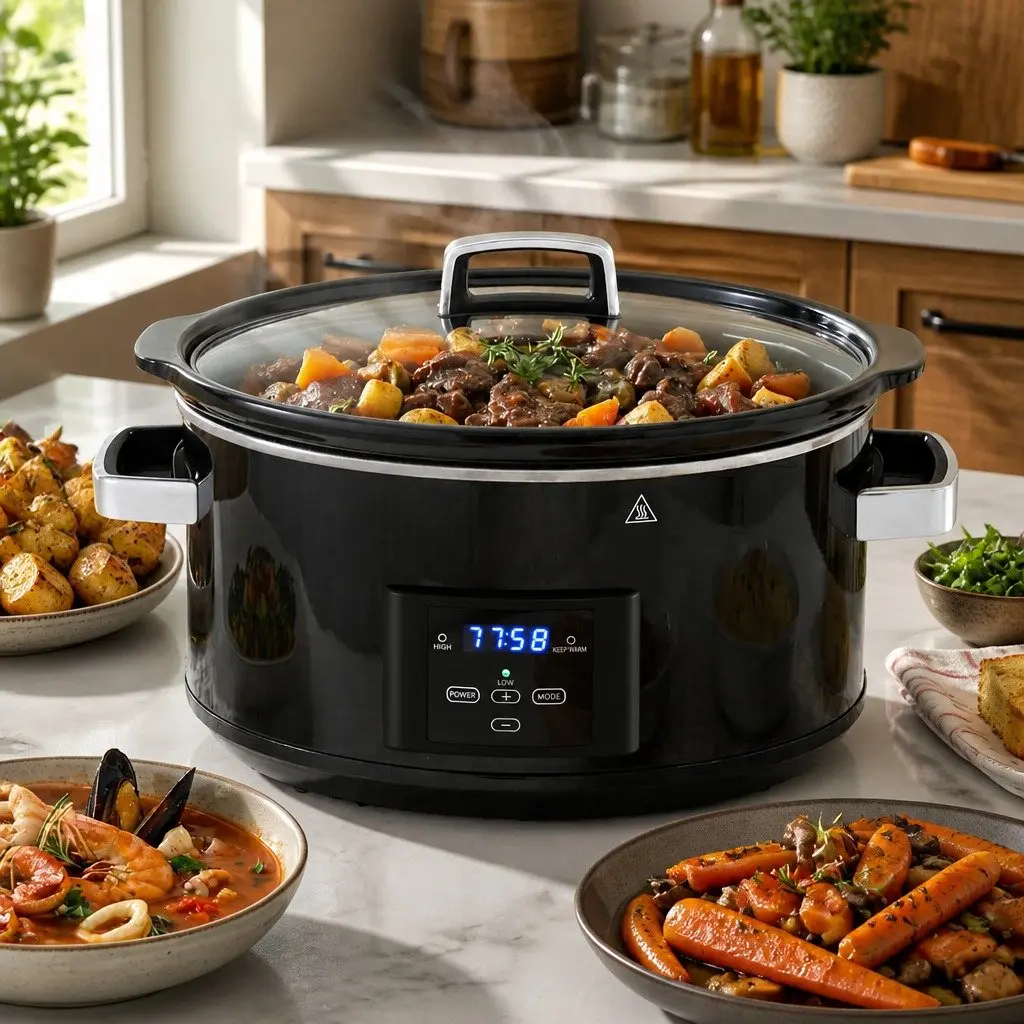 8L Electric Slow Cooker with 3 Heat Settings and Digital Control