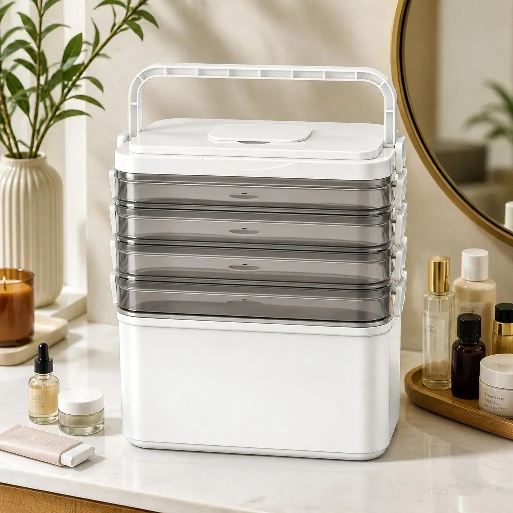 5 Tier Clear Plastic Storage Box Detachable Portable Organizer Container with