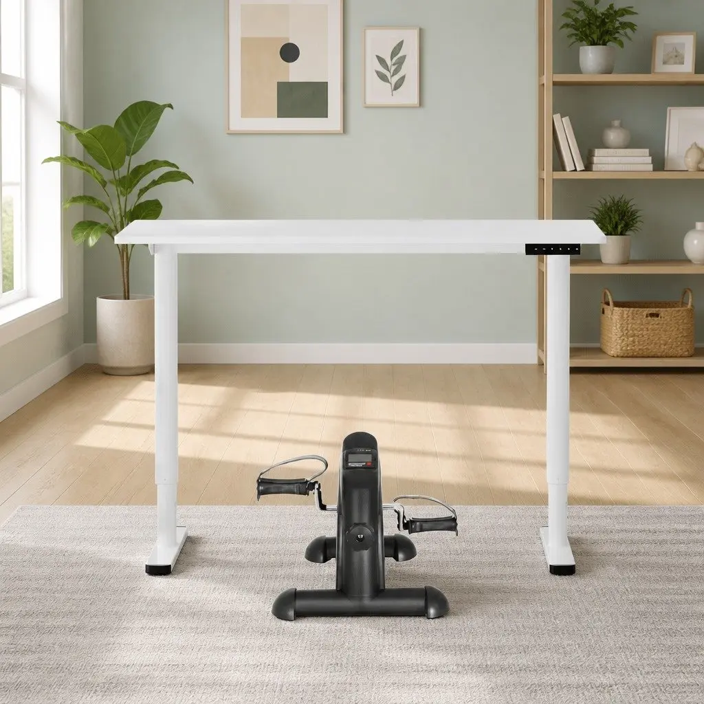 Electric Standing Desk with Integrated Exercise Bike