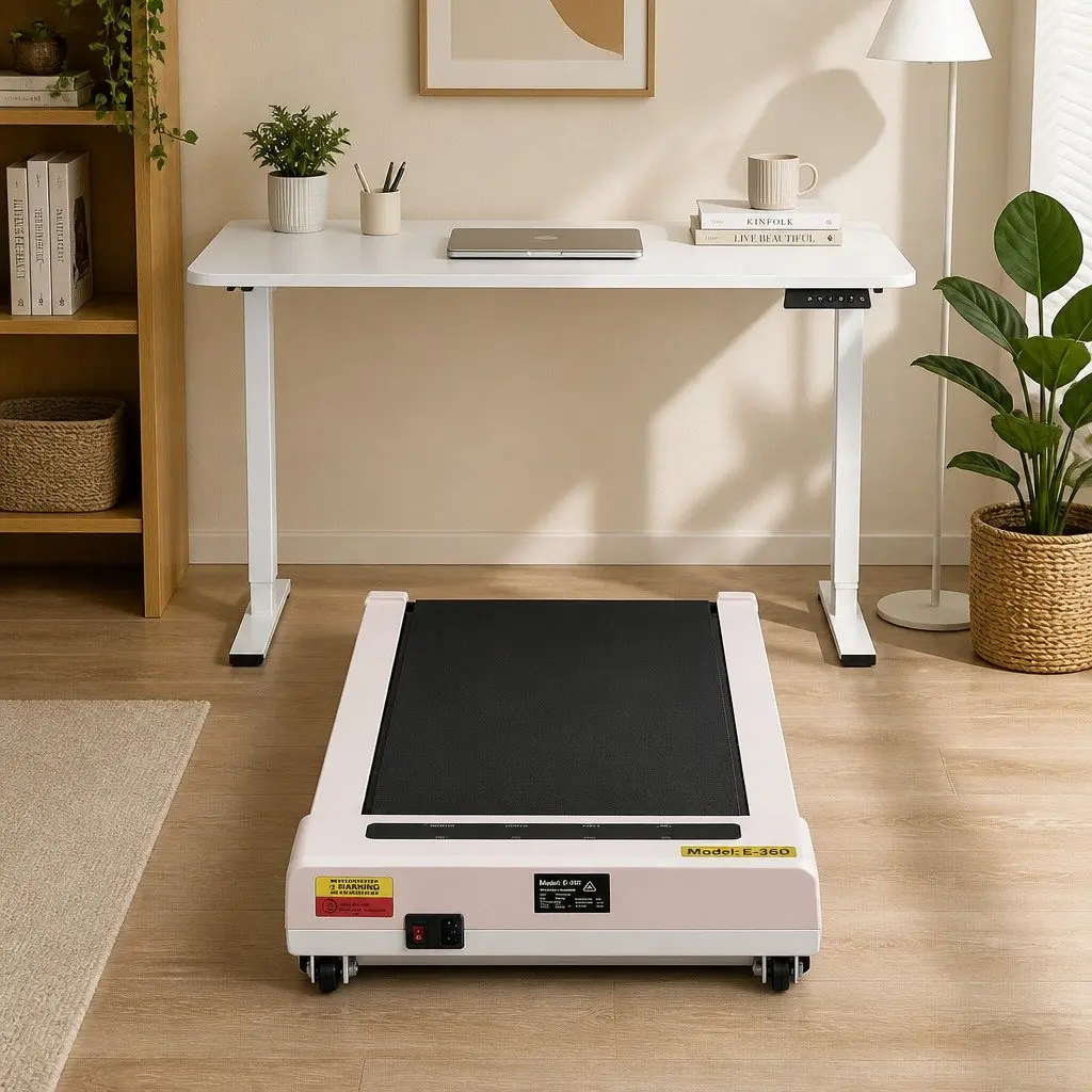 Electric Standing Desk Treadmill Combo Melamine Faced Chipboard 140cm White Pink