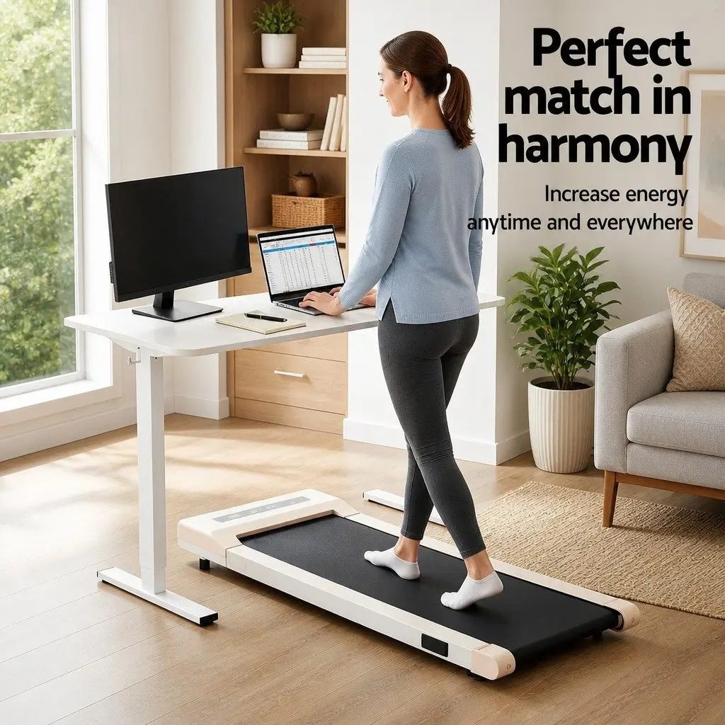 Electric Standing Desk Treadmill Combo Melamine Faced Chipboard 140cm White Pink