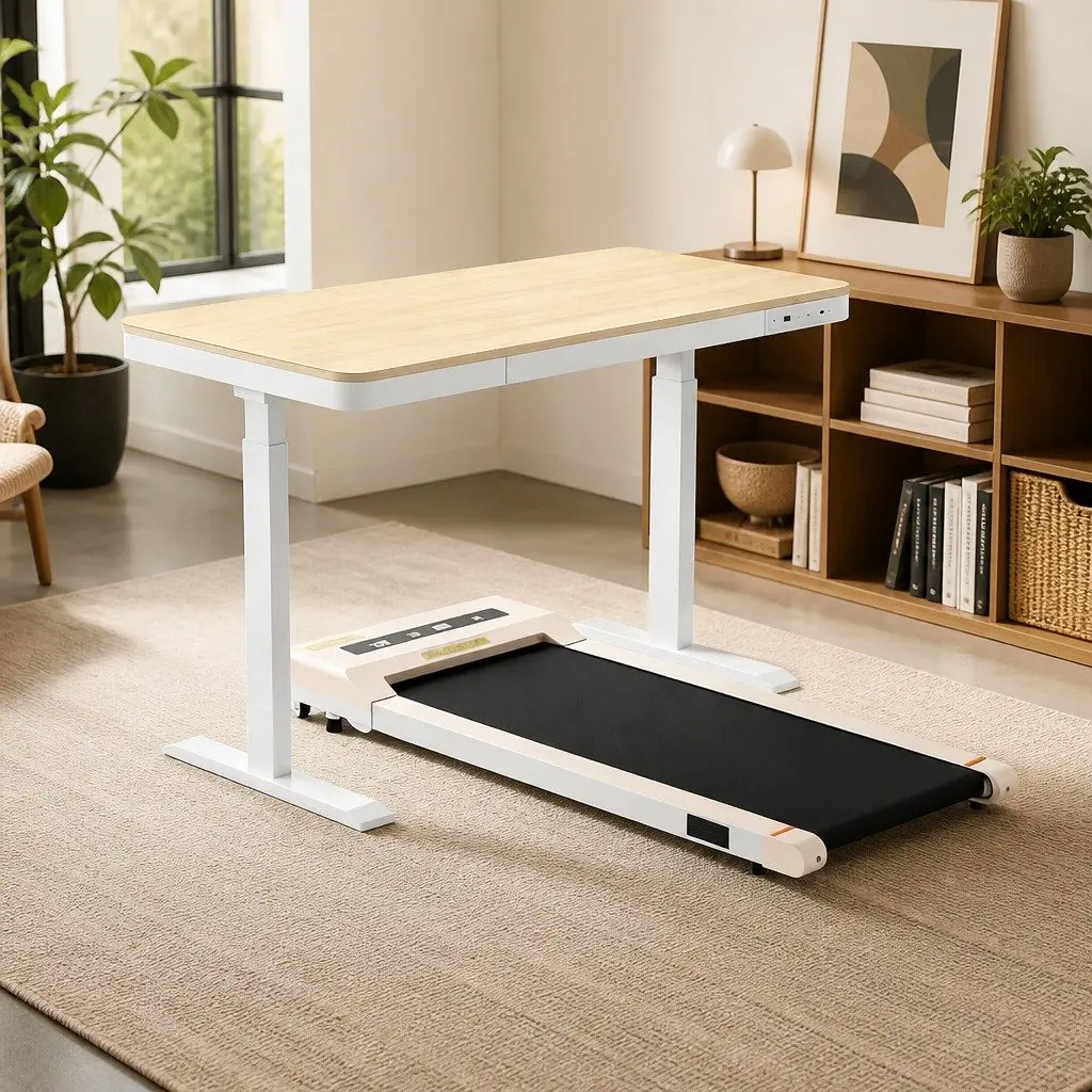 Electric Standing Desk Treadmill Combo Particle Board 120cm White Oak
