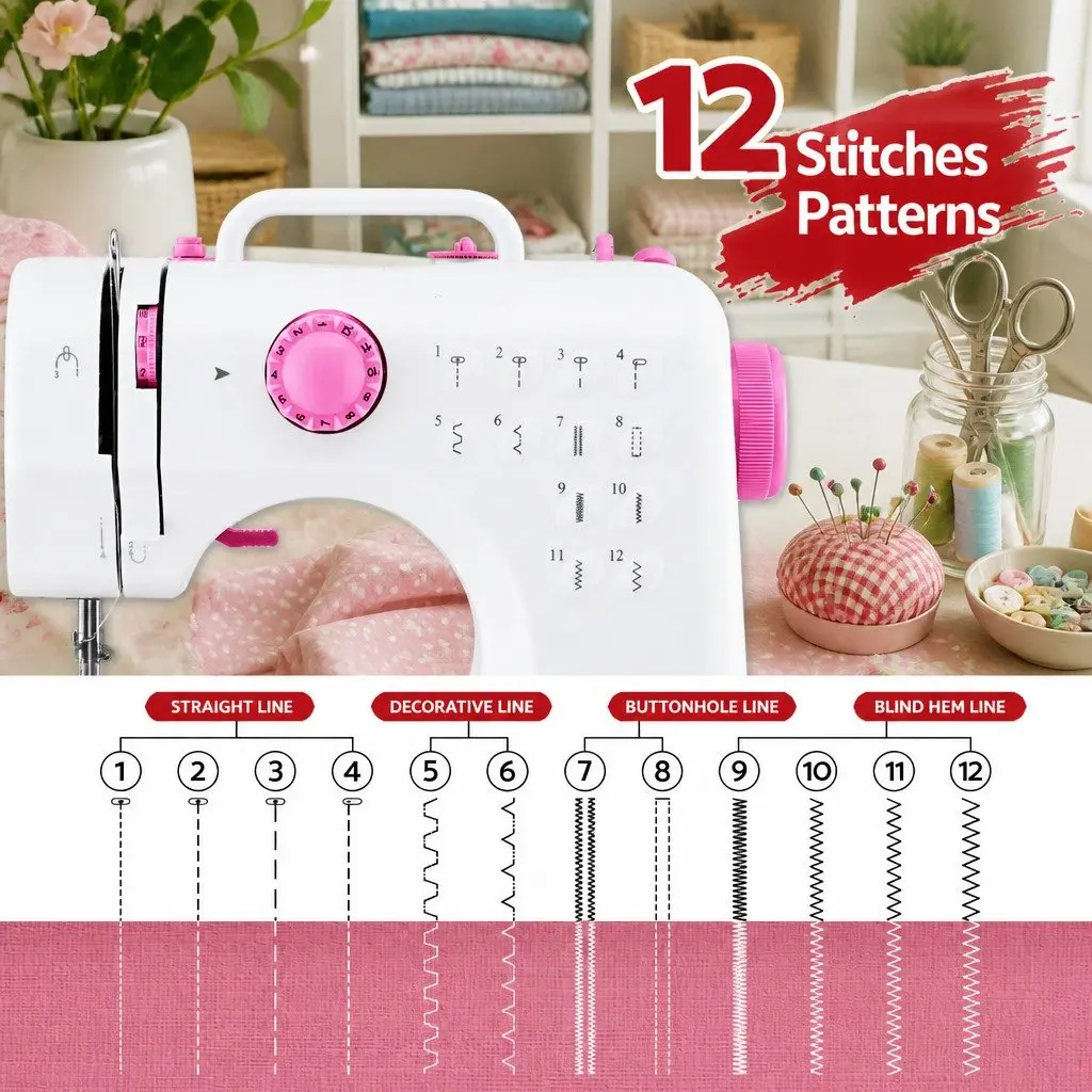 Mini Sewing Machine with 12 Stitches and LED Light