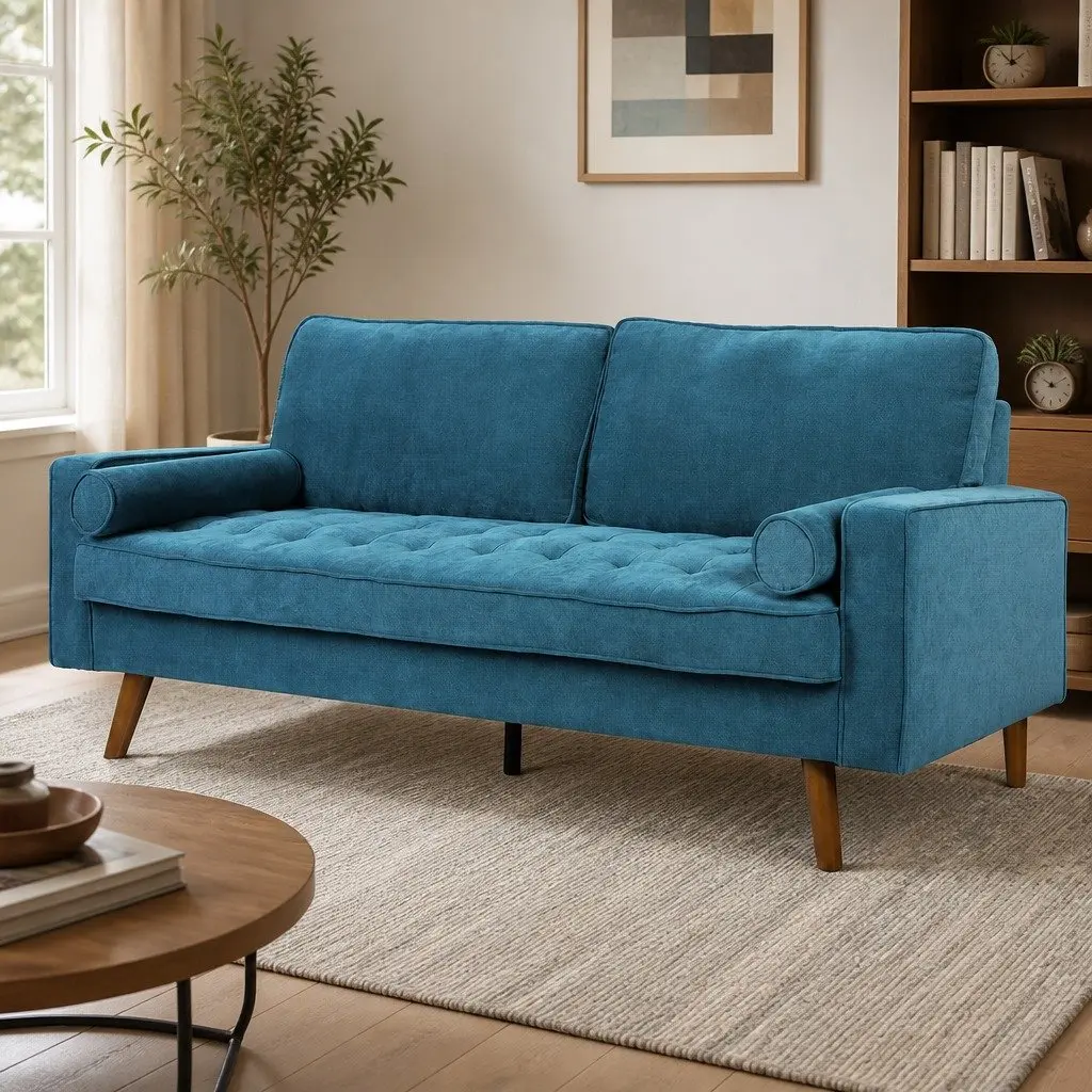 3 Seater Sofa with Bolster Cushions in Blue