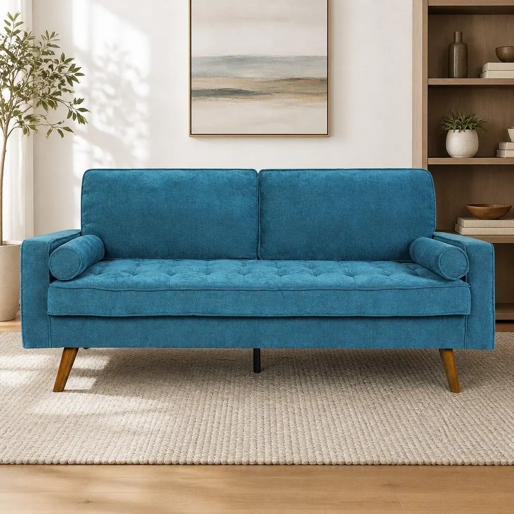 3 Seater Sofa with Bolster Cushions in Blue