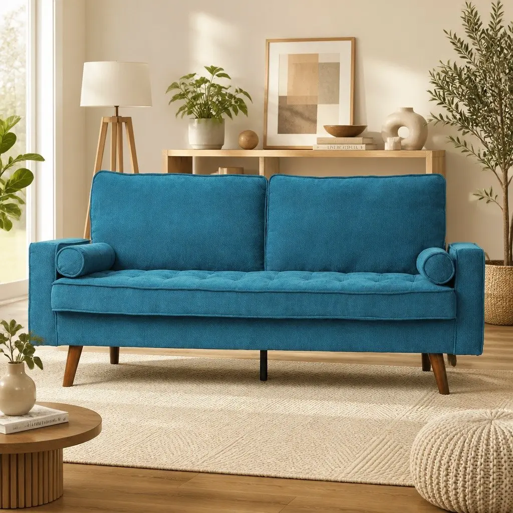 3 Seater Sofa with Bolster Cushions in Blue