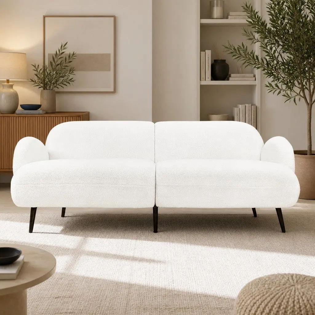 3 Seater Sofa Sherpa Fleece White Modern Living Room Furniture