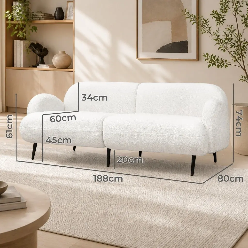 3 Seater Sofa Sherpa Fleece White Modern Living Room Furniture