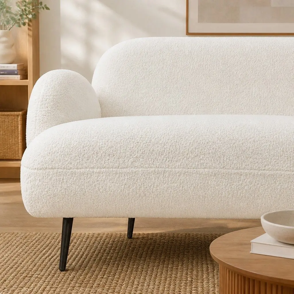 3 Seater Sofa Sherpa Fleece White Modern Living Room Furniture