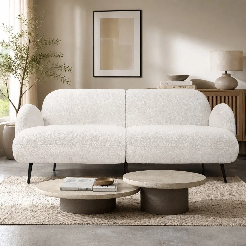 3 Seater Sofa Sherpa Fleece White Modern Living Room Furniture