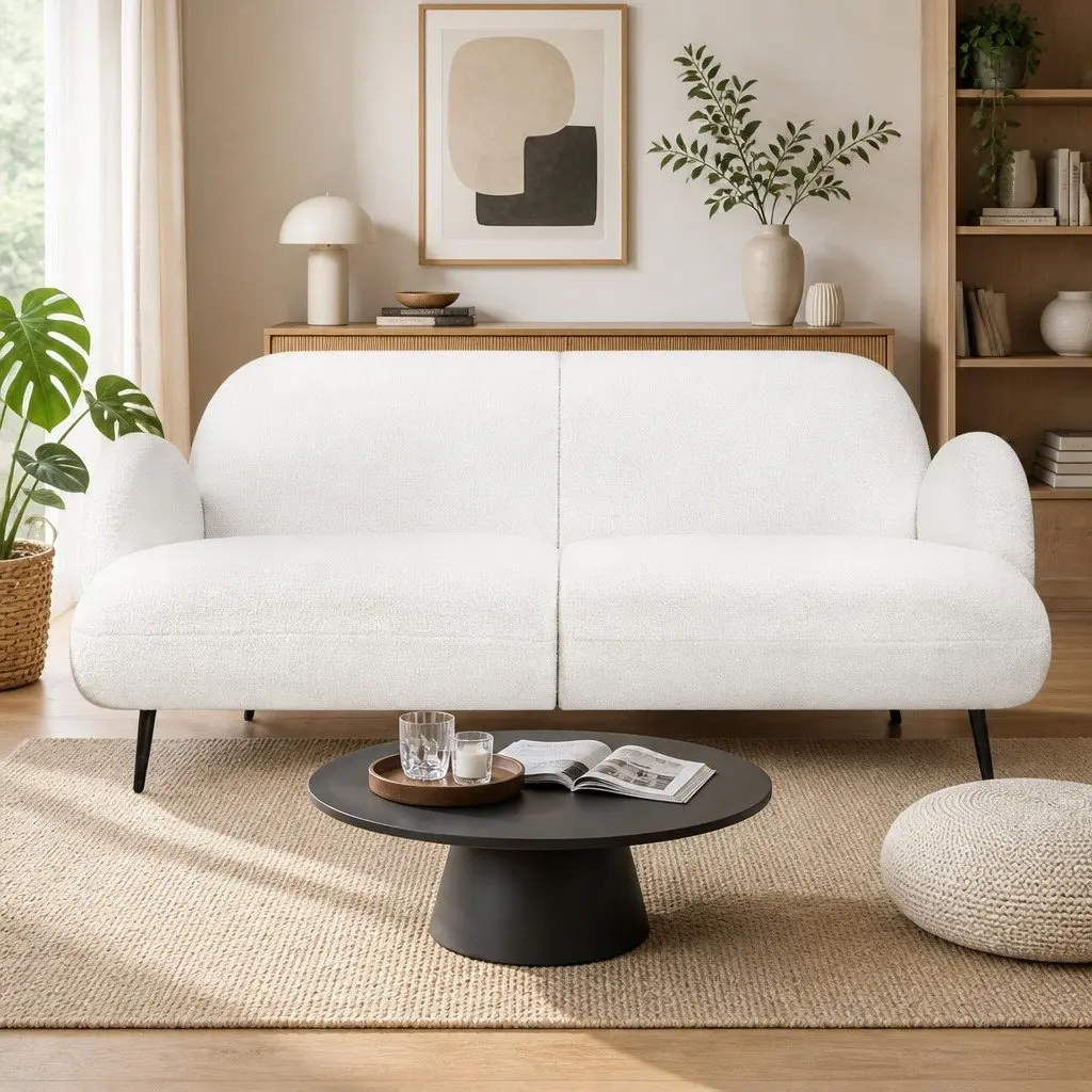 3 Seater Sofa Sherpa Fleece White Modern Living Room Furniture