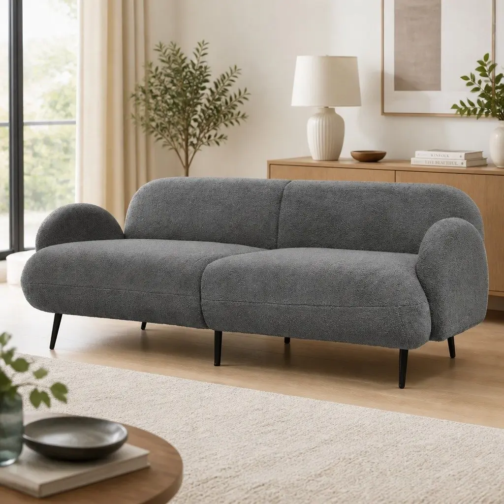 Grey 3 Seater Sofa with Soft Sherpa Fleece Upholstery