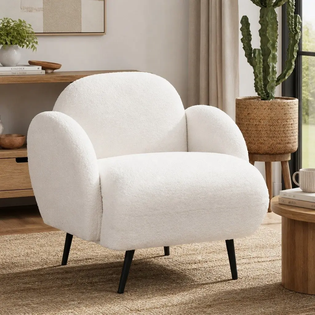 Single Sofa Chair with Plush Fleece Upholstery