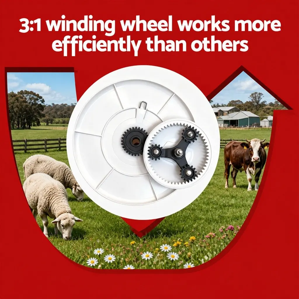 Electric Fence Reel Geared Polywire Fencing Tool Galvanised Frame UV Resistant Plastic Hub White