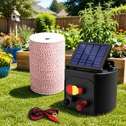 Solar Electric Fence Energiser 5KM Livestock Farm Pet Control Poly Wire Included
