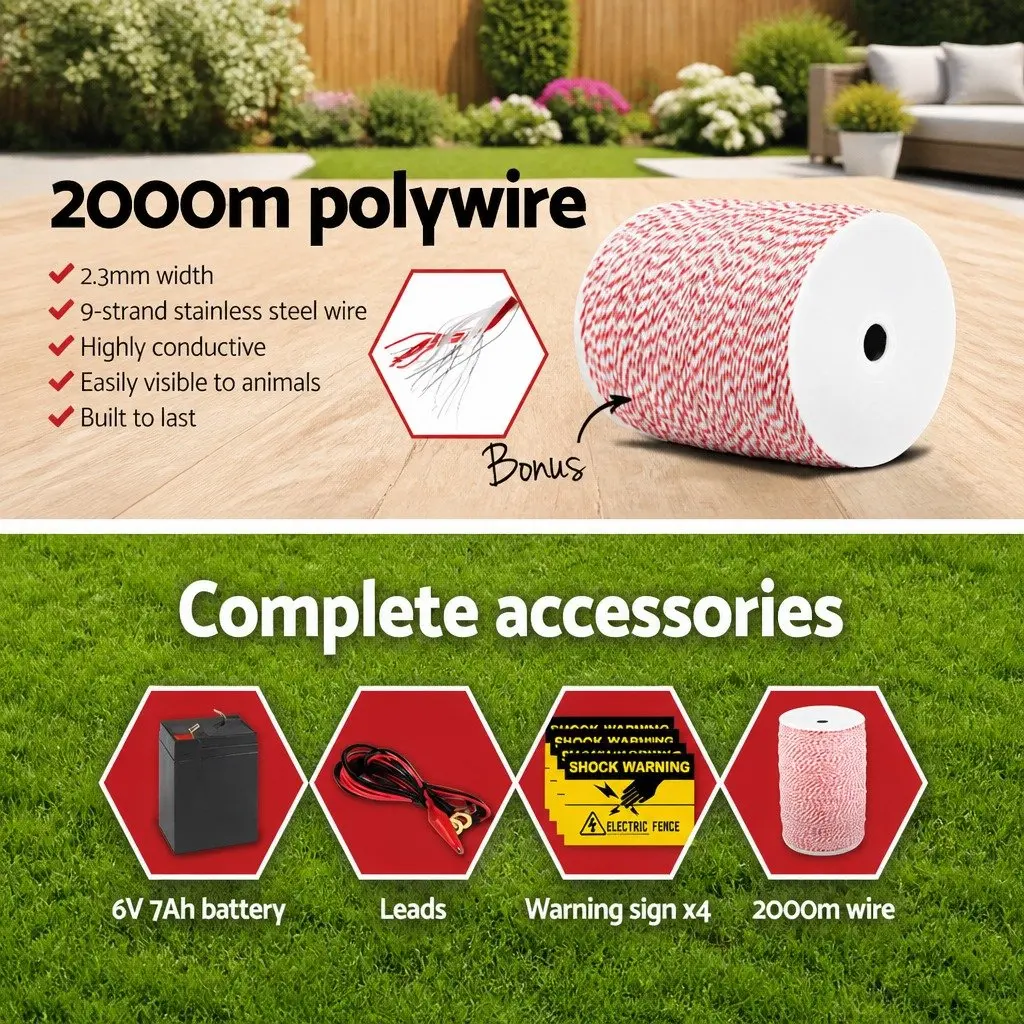 Solar Electric Fence Energiser 8KM Kit