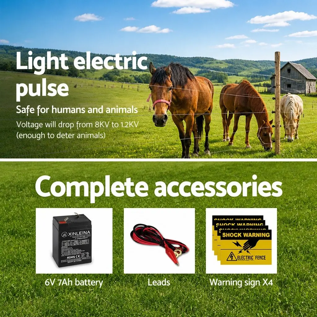Solar Electric Fence Energiser 8km Monocrystalline Silicon 0.3J Black and White
