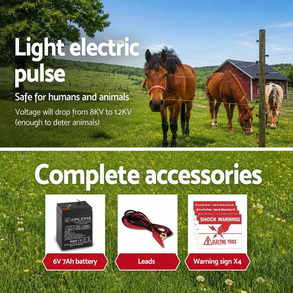 Solar Electric Fence Energiser 8km Monocrystalline Silicon 0.3J Black and White