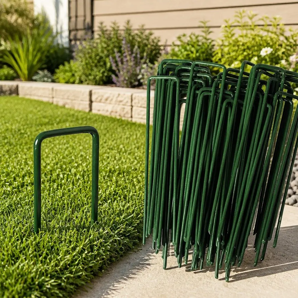 U-Shape Steel Turf Anchors Synthetic Grass Pins Green 150mm Durable Fasteners for Garden Landscape Installation