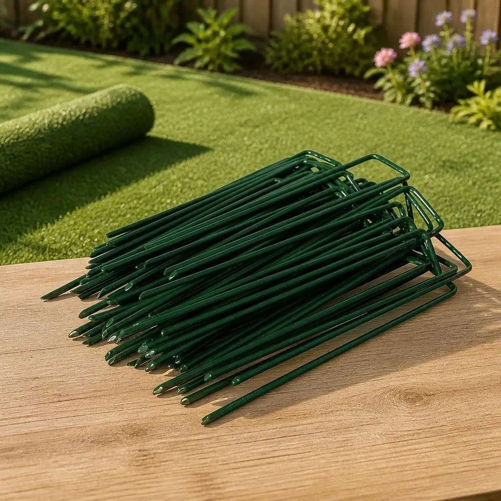 Synthetic Grass Pins Steel 150mm Green 50 Piece U-Shape Garden Turf Fixing Landscape Installation