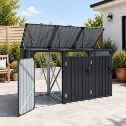 Durable Triple Bin Shed with Lockable Doors for Waste Storage